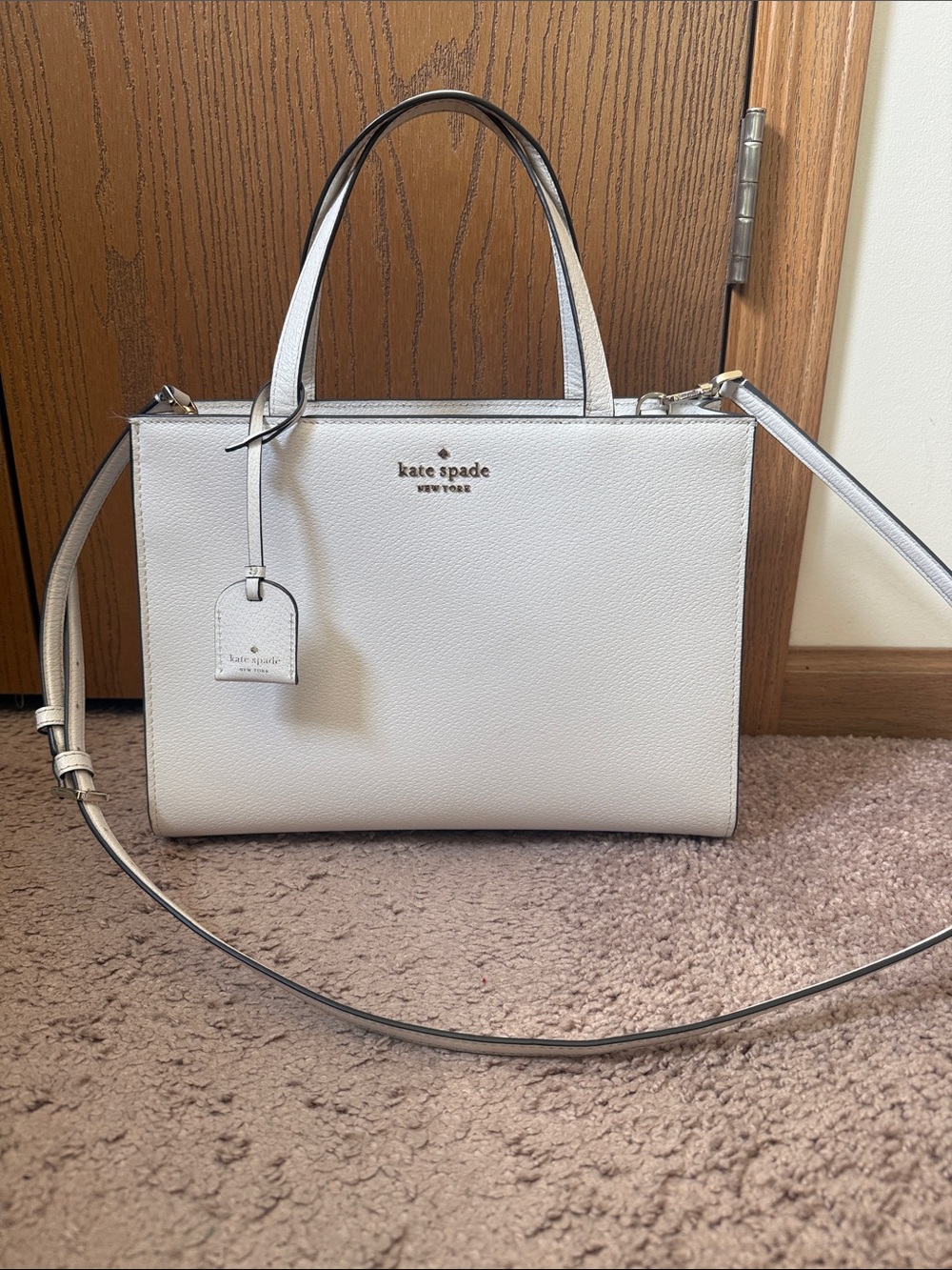 kate spade White Pebbled Leather Purse with Detachable Strap